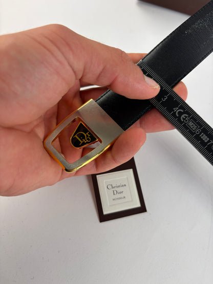 Vintage Dior Monsieur Leather Belt Black Gold c. Late 1970s–1980s