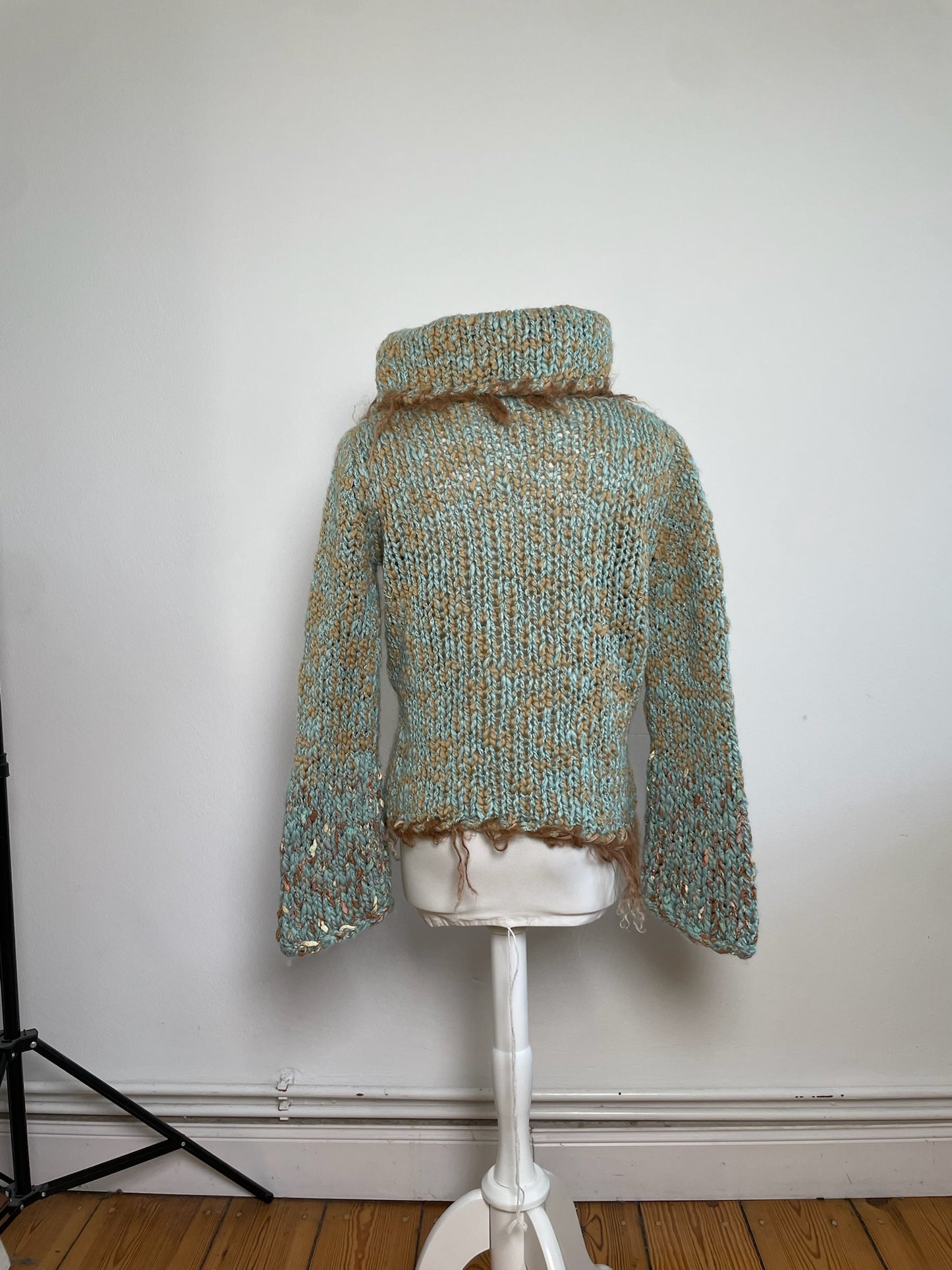Vintage Escada Metallic Wool Blend Sweater Aqua Tan S