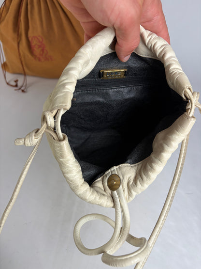 Vintage Loewe Textured Leather Drawstring Bag Late 1990s Off-White