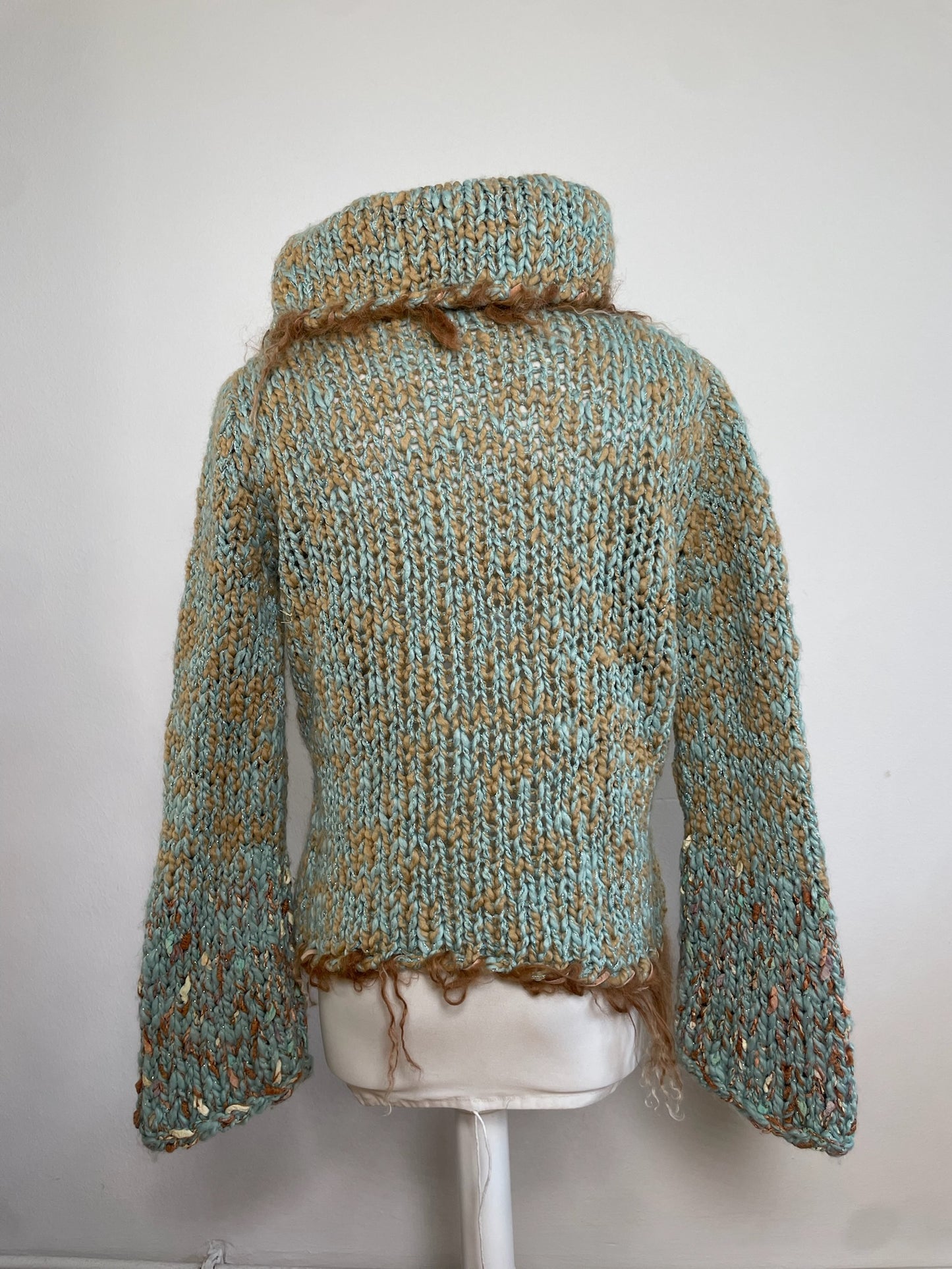 Vintage Escada Metallic Wool Blend Sweater Aqua Tan S