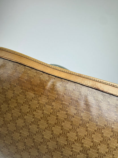 Vintage Celine Triomphe Monogram Leather Clutch Beige Gold Brown