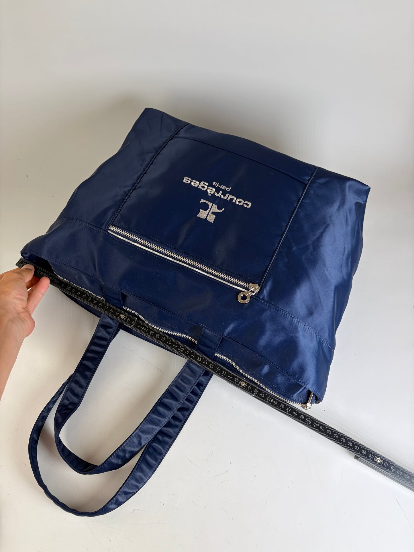 Vintage Courreges Nylon Tote Bag Navy Silver