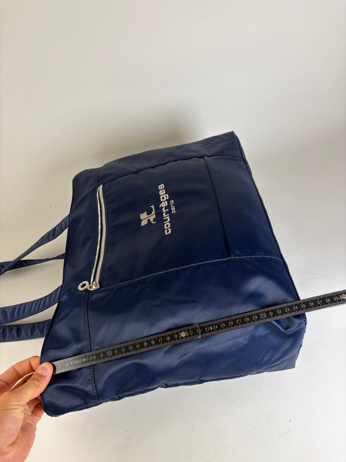 Vintage Courreges Nylon Tote Bag Navy Silver