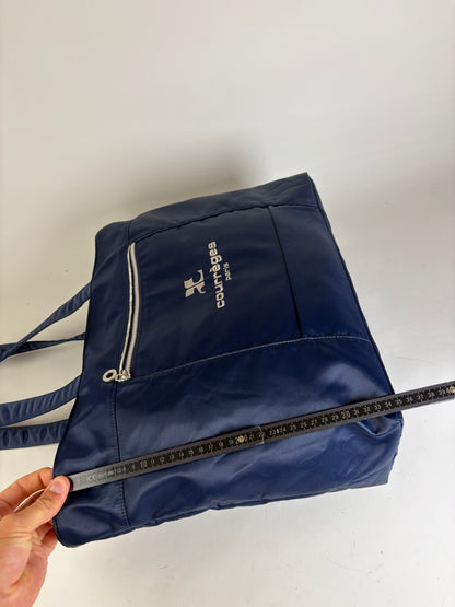 Vintage Courreges Nylon Tote Bag Navy Silver