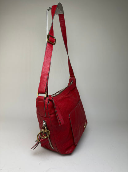 Vintage Chloe Grained Leather Shoulder Bag Red Gold
