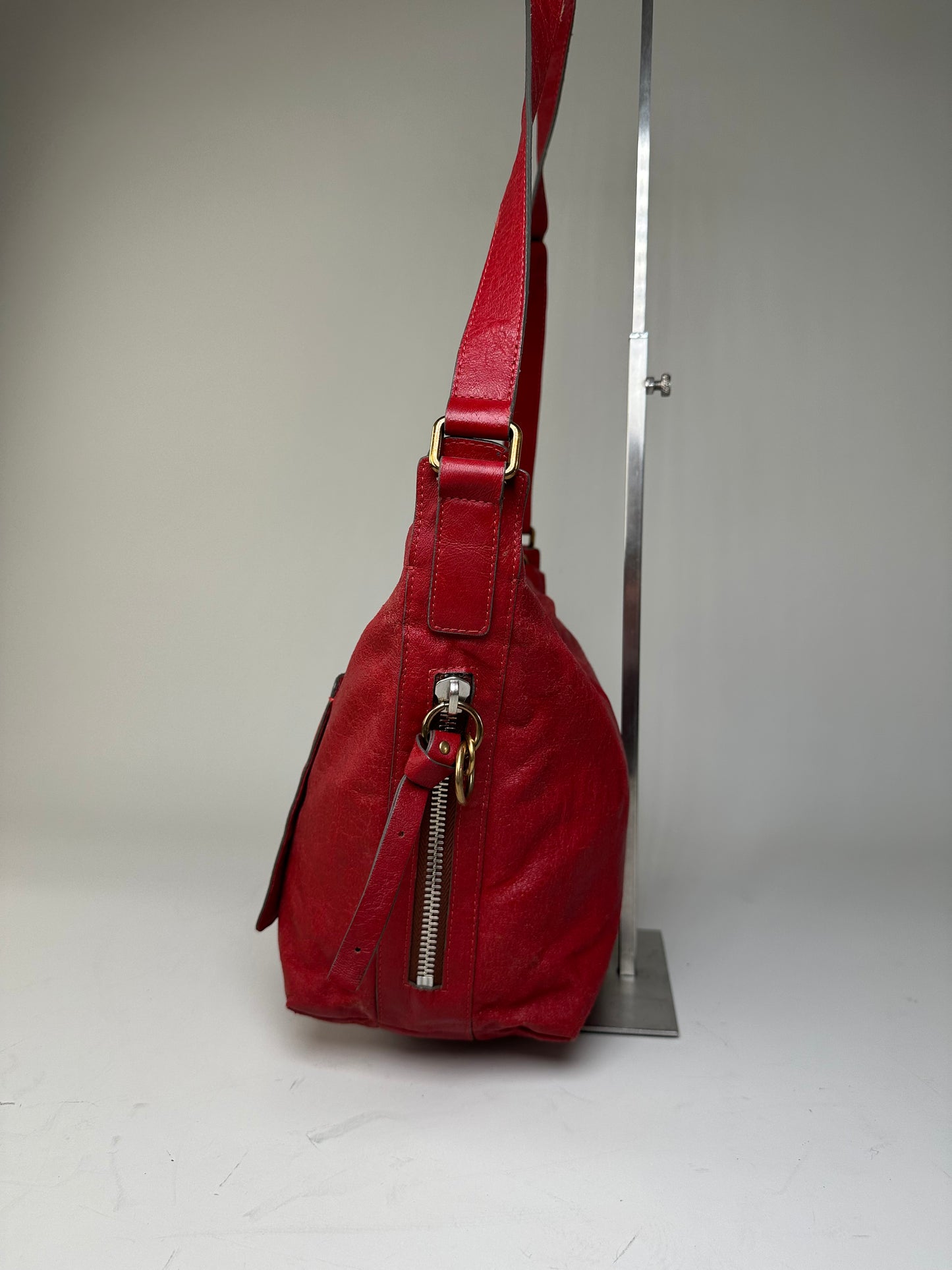 Vintage Chloe Grained Leather Shoulder Bag Red Gold