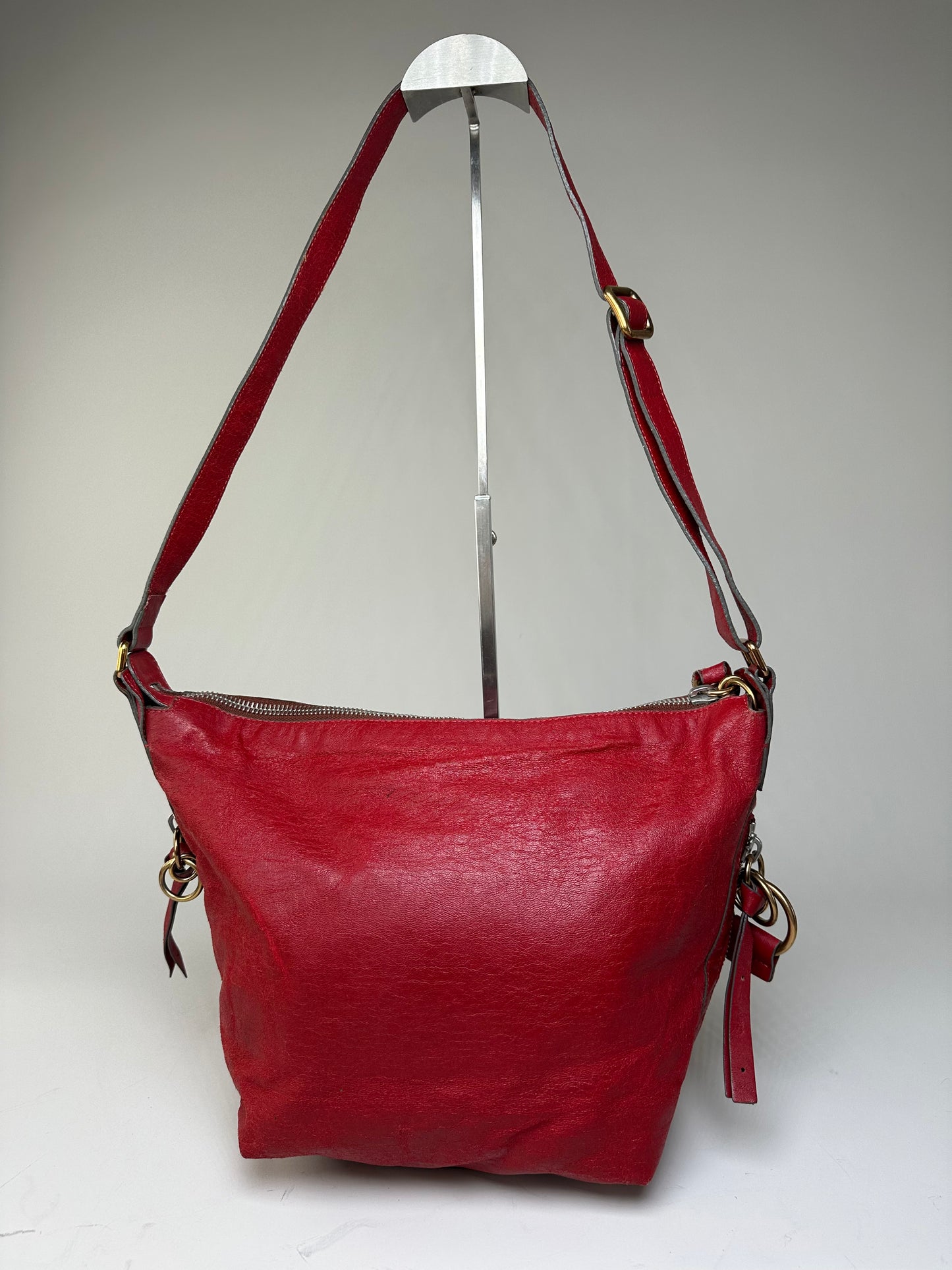 Vintage Chloe Grained Leather Shoulder Bag Red Gold