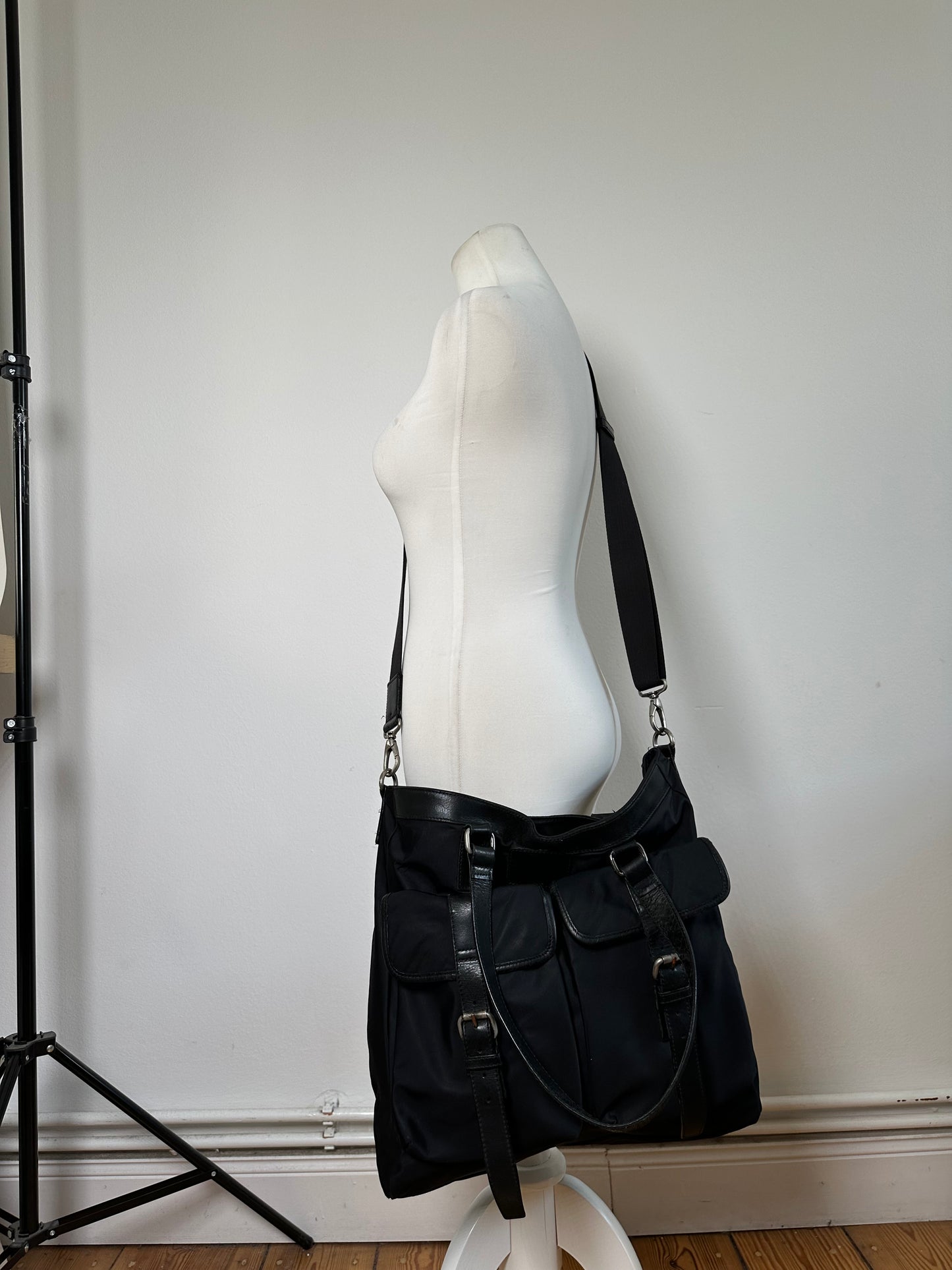 Vintage Burberry Nylon Tote Bag Black Silver