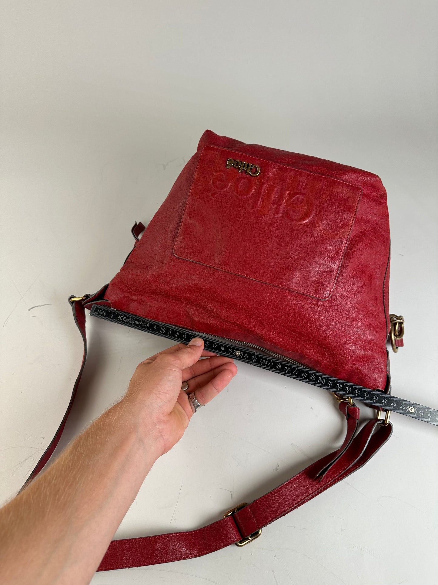 Vintage Chloe Grained Leather Shoulder Bag Red Gold