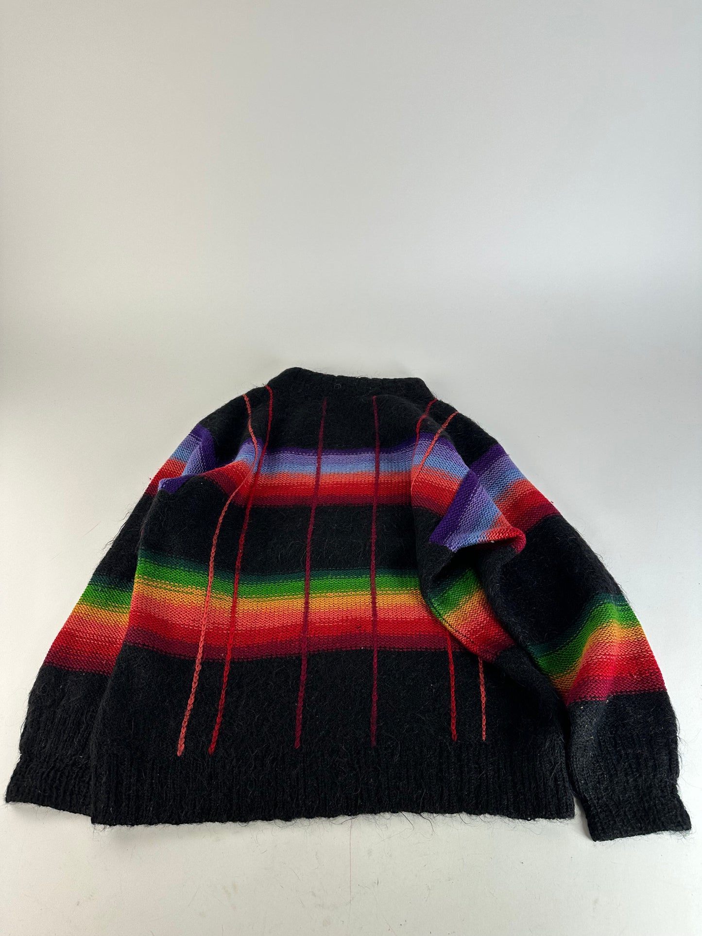 Vintage Kansai Yamamoto Rainbow Stripe Wool Knit Pullover Black Multicolour M