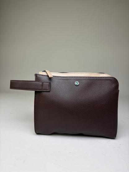 Vintage Bvlgari Leather Cosmetic Pouch Brown Cream