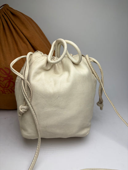 Vintage Loewe Textured Leather Drawstring Bag Late 1990s Off-White