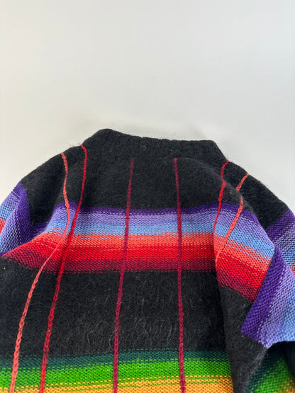 Vintage Kansai Yamamoto Rainbow Stripe Wool Knit Pullover Black Multicolour M