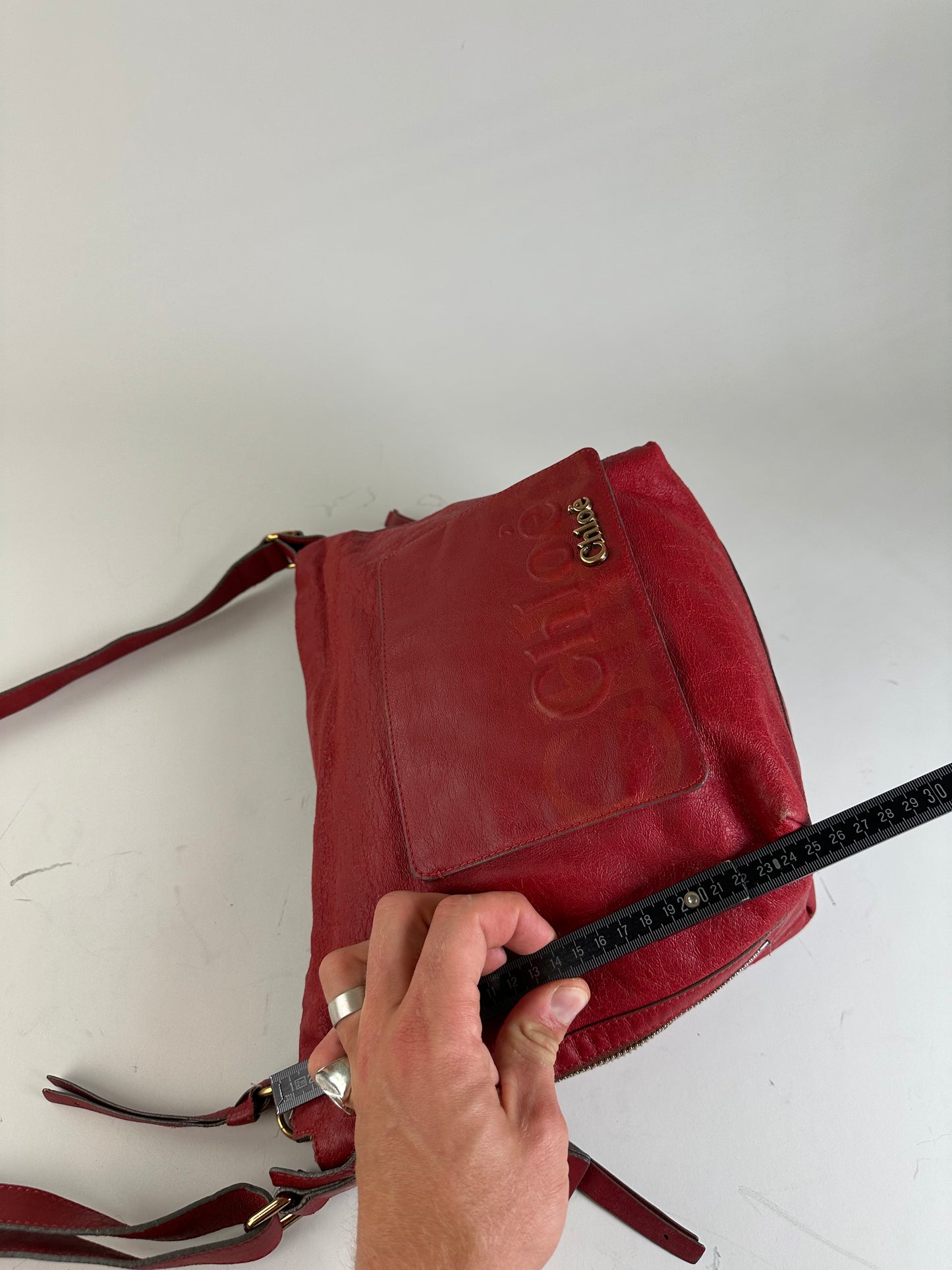 Vintage Chloe Grained Leather Shoulder Bag Red Gold