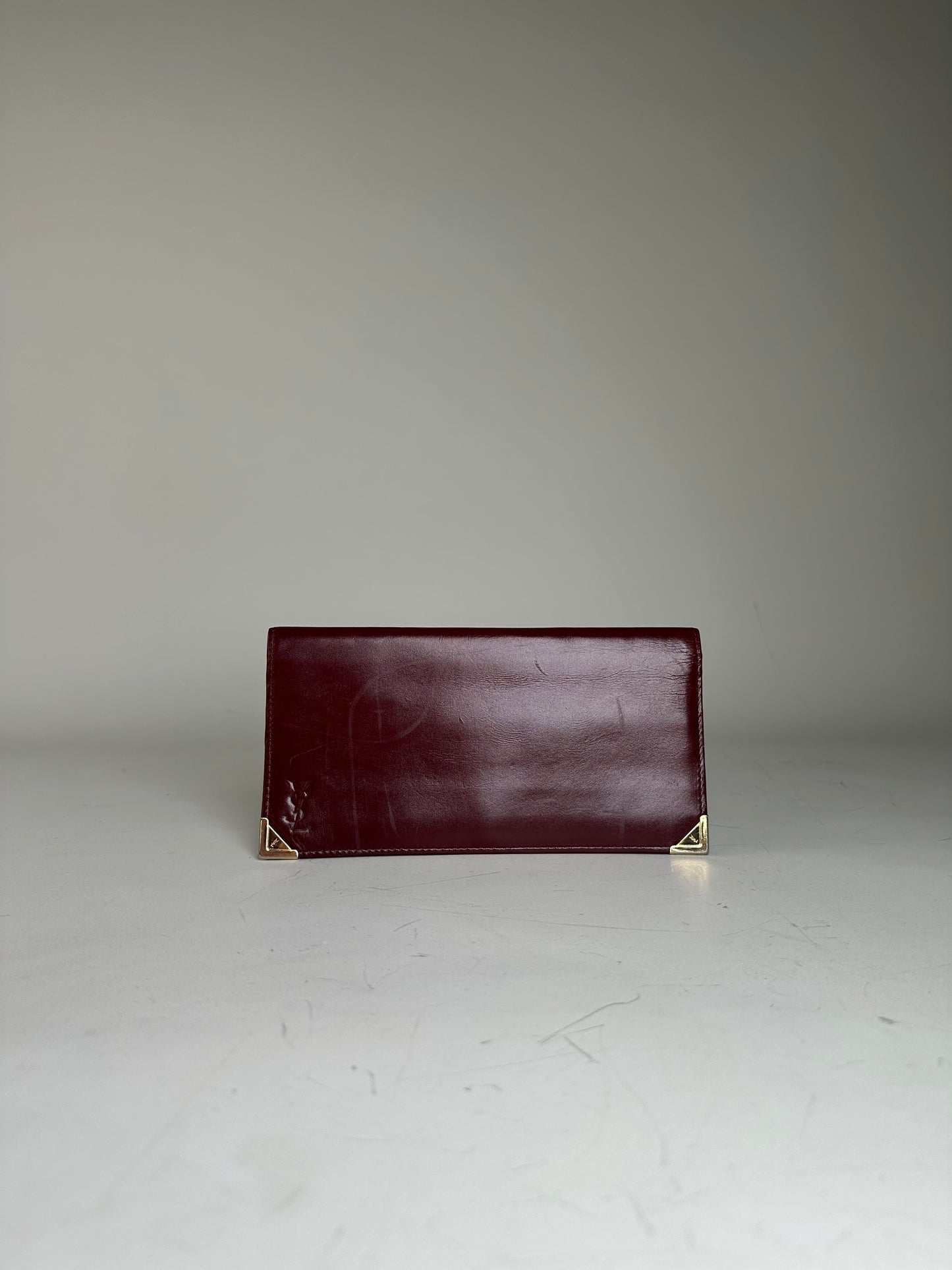 Vintage Yves Saint Laurent Full Grain Leather Wallet Burgundy Gold