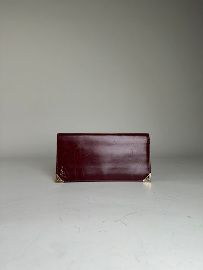 Vintage Yves Saint Laurent Full Grain Leather Wallet Burgundy Gold