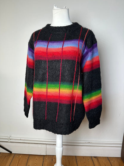 Vintage Kansai Yamamoto Rainbow Stripe Wool Knit Pullover Black Multicolour M