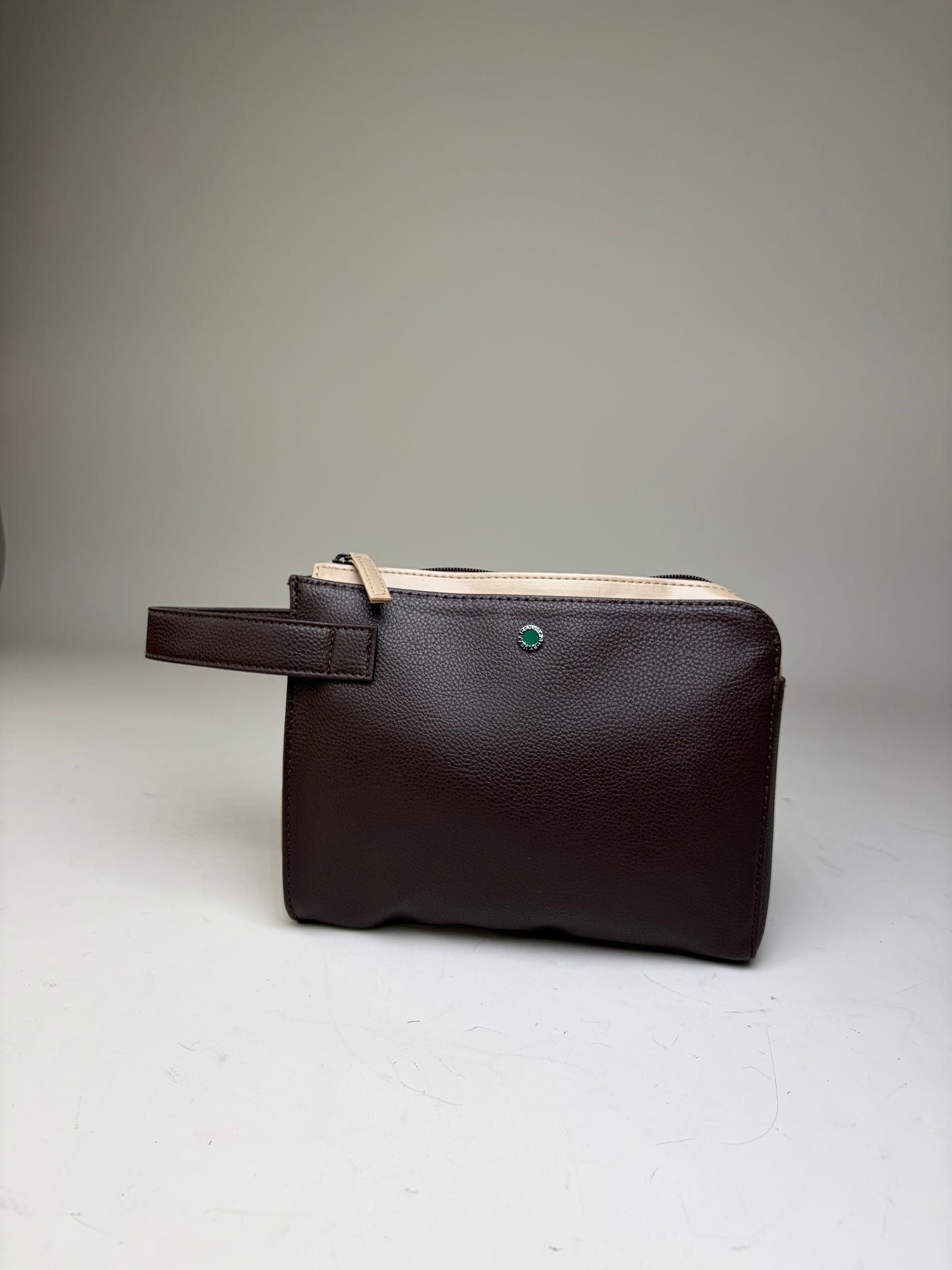 Vintage Bvlgari Leather Cosmetic Pouch Brown Cream