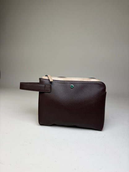 Vintage Bvlgari Leather Cosmetic Pouch Brown Cream