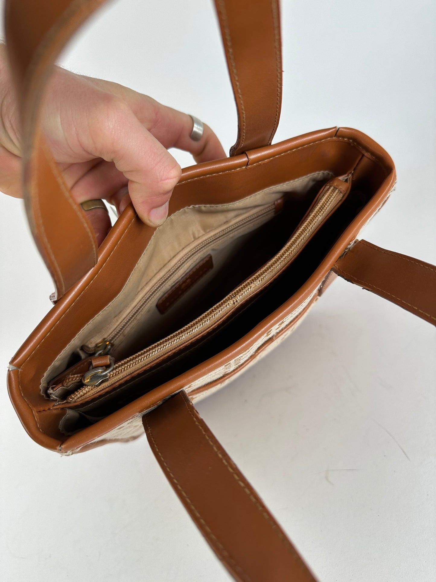 Vintage Balenciaga BB Monogram Handbag Beige Orange-Brown