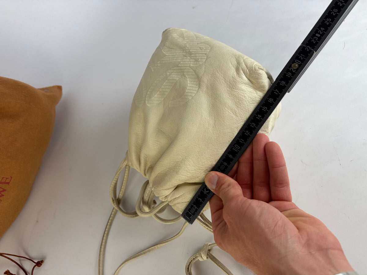 Vintage Loewe Textured Leather Drawstring Bag Late 1990s Off-White