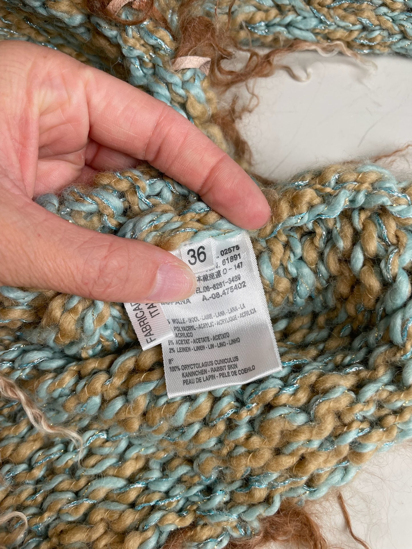 Vintage Escada Metallic Wool Blend Sweater Aqua Tan S