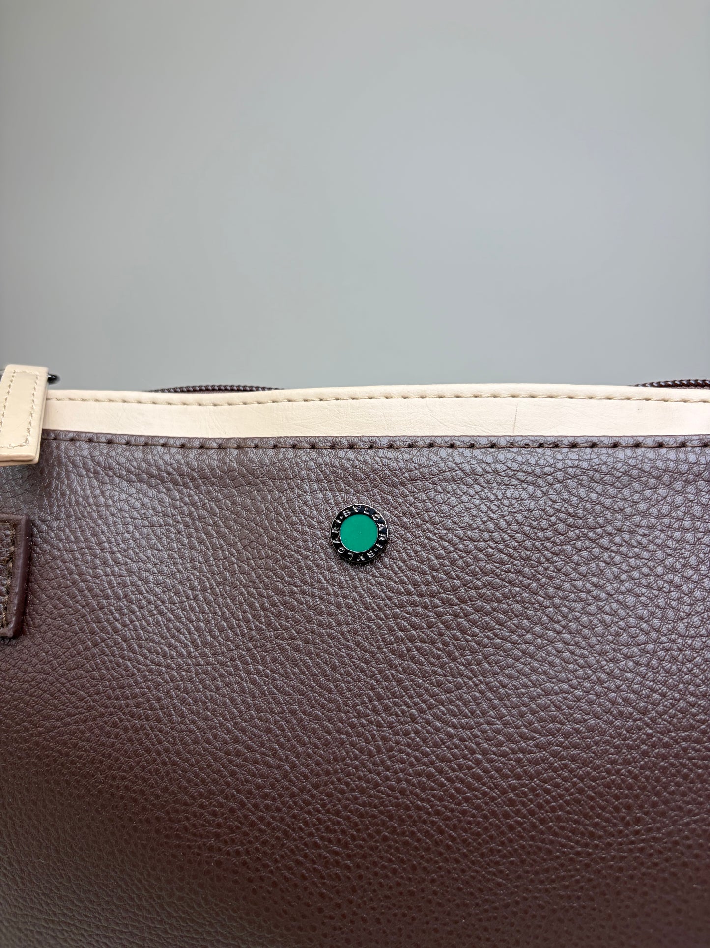 Vintage Bvlgari Leather Cosmetic Pouch Brown Cream