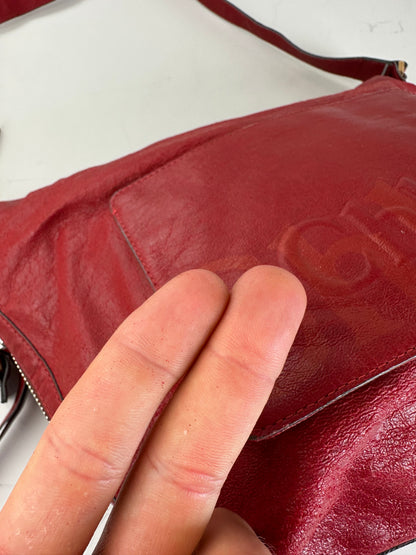 Vintage Chloe Grained Leather Shoulder Bag Red Gold