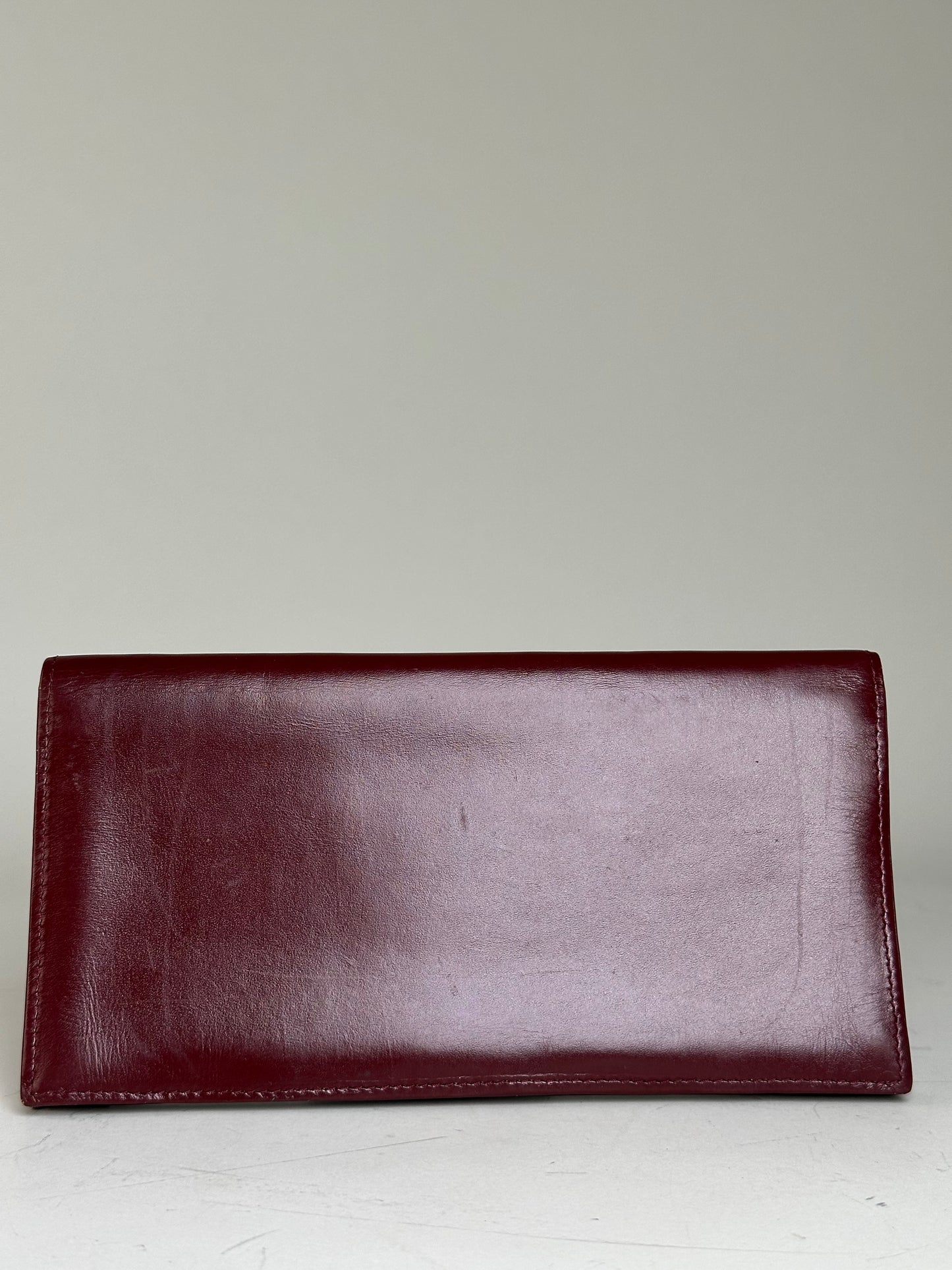 Vintage Yves Saint Laurent Full Grain Leather Wallet Burgundy Gold
