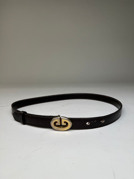 Vintage Gucci GG Logo Leather Belt Black Gold