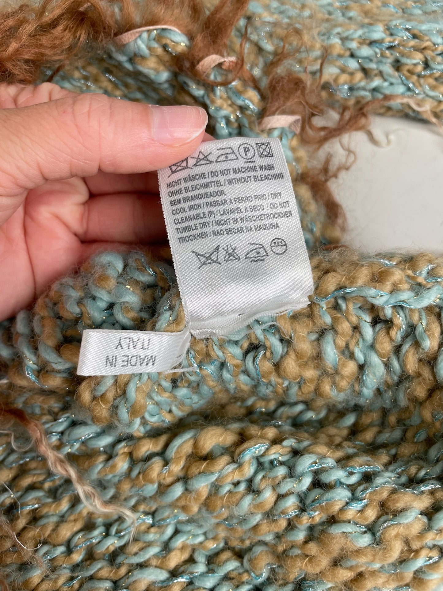 Vintage Escada Metallic Wool Blend Sweater Aqua Tan S