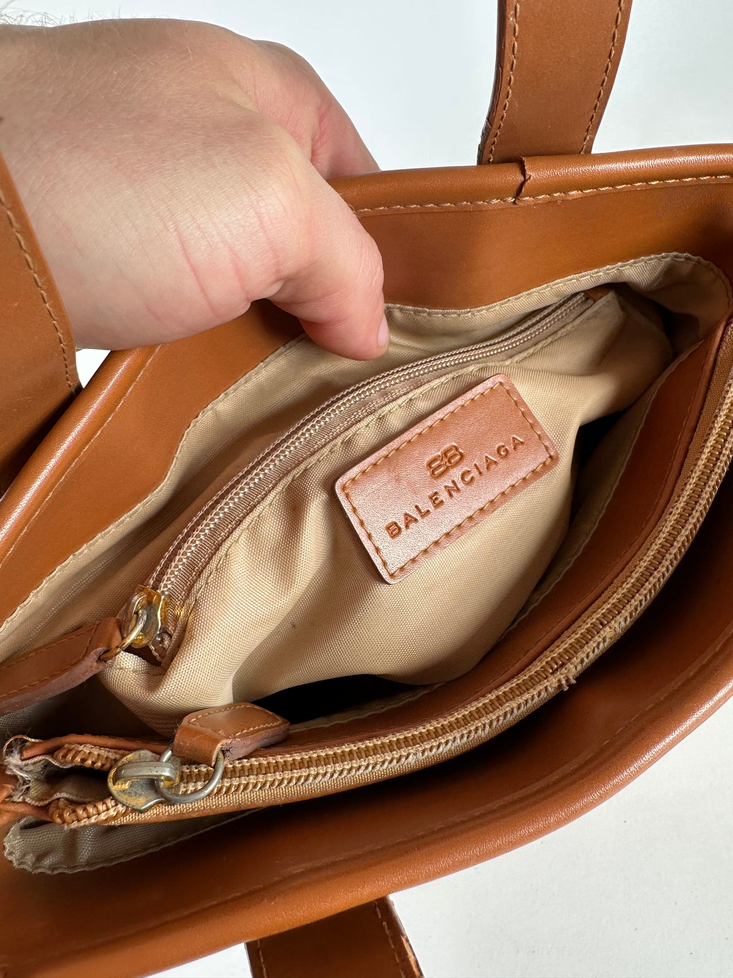 Vintage Balenciaga BB Monogram Handbag Beige Orange-Brown