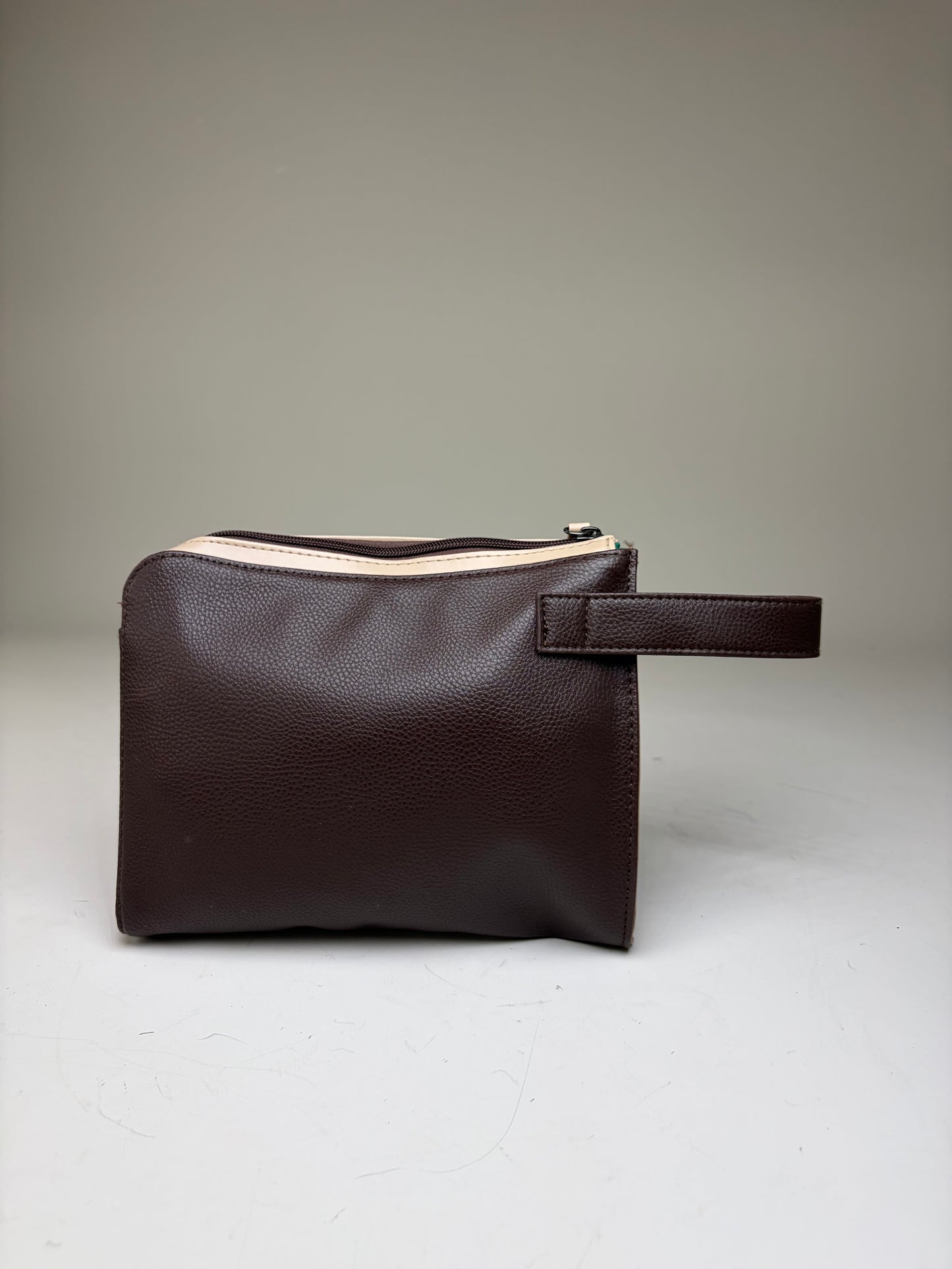 Vintage Bvlgari Leather Cosmetic Pouch Brown Cream