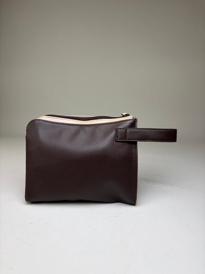 Vintage Bvlgari Leather Cosmetic Pouch Brown Cream