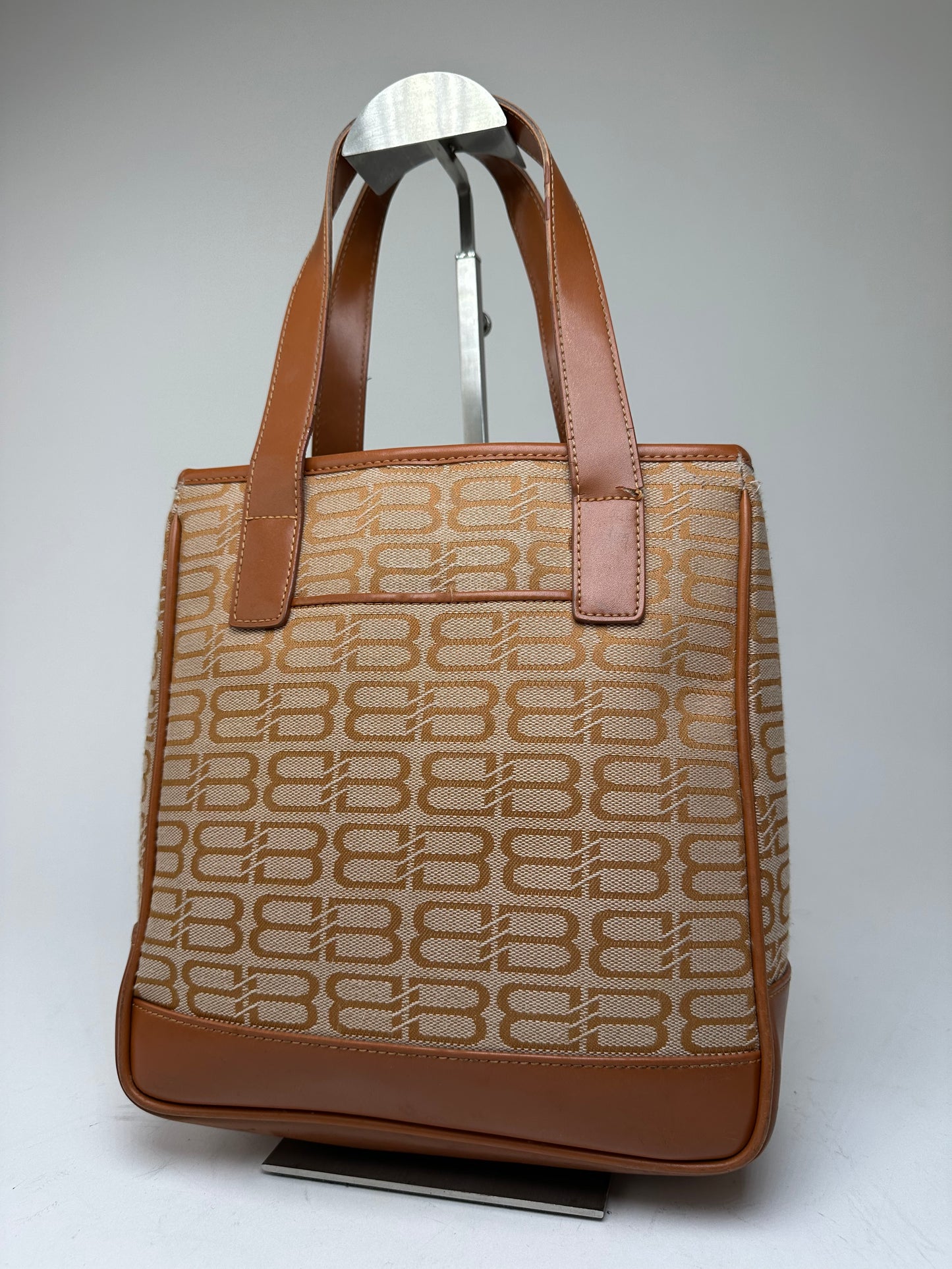 Vintage Balenciaga BB Monogram Handbag Beige Orange-Brown