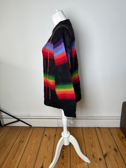 Vintage Kansai Yamamoto Rainbow Stripe Wool Knit Pullover Black Multicolour M