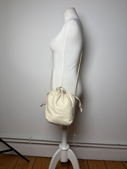 Vintage Loewe Textured Leather Drawstring Bag Late 1990s Off-White