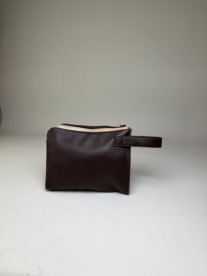 Vintage Bvlgari Leather Cosmetic Pouch Brown Cream