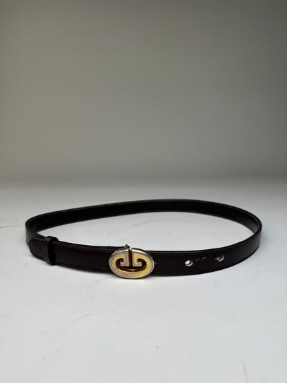 Vintage Gucci GG Logo Leather Belt Black Gold
