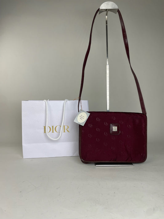Vintage Dior Fabric Shoulder Bag Deep Burgundy Gold c. 2000