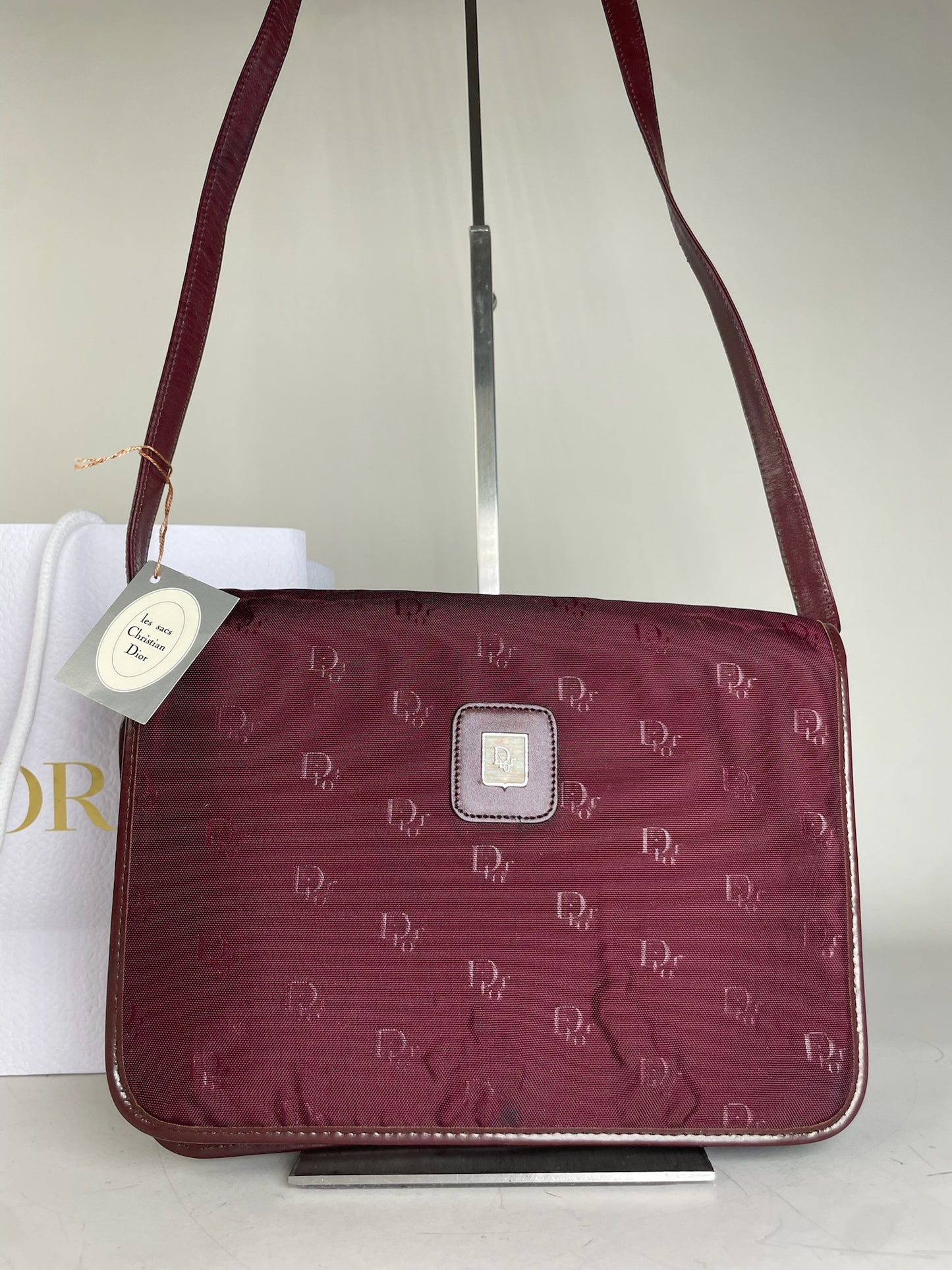 Vintage Dior Fabric Shoulder Bag Deep Burgundy Gold c. 2000