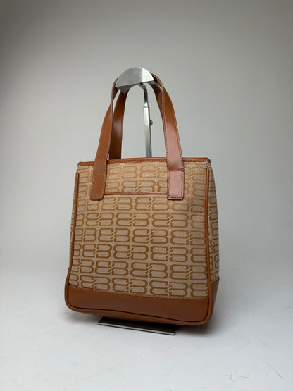 Vintage Balenciaga BB Monogram Handbag Beige Orange-Brown