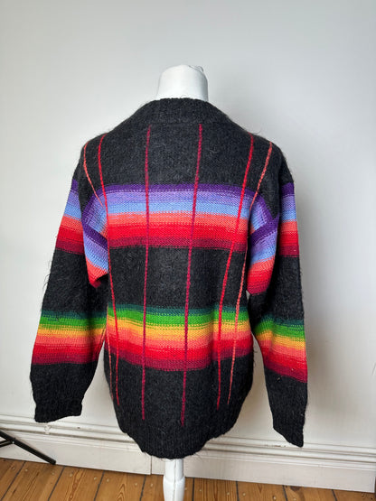 Vintage Kansai Yamamoto Rainbow Stripe Wool Knit Pullover Black Multicolour M