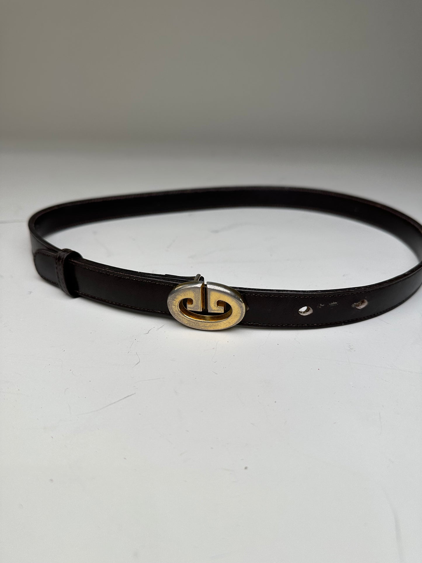 Vintage Gucci GG Logo Leather Belt Black Gold