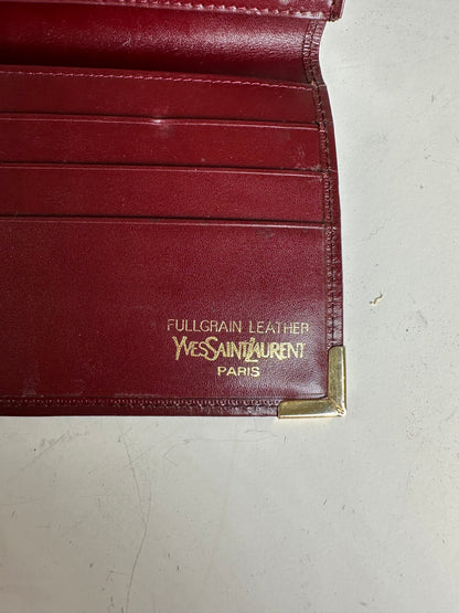 Vintage Yves Saint Laurent Full Grain Leather Wallet Burgundy Gold