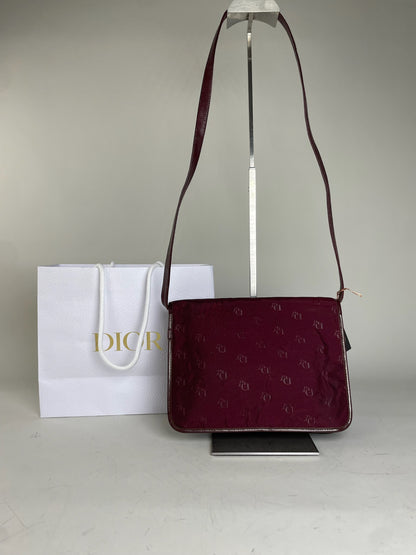 Vintage Dior Fabric Shoulder Bag Deep Burgundy Gold c. 2000
