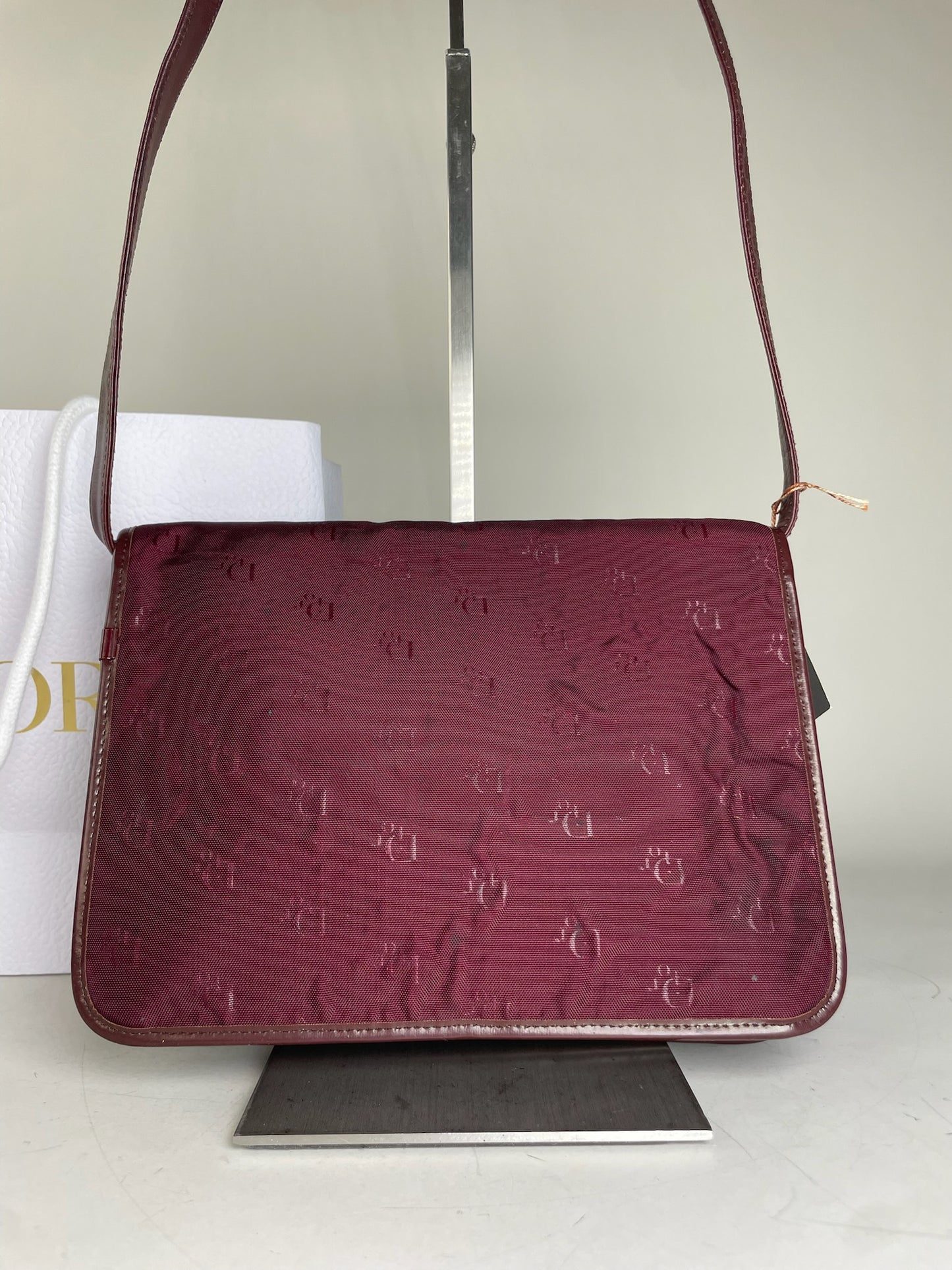 Vintage Dior Fabric Shoulder Bag Deep Burgundy Gold c. 2000