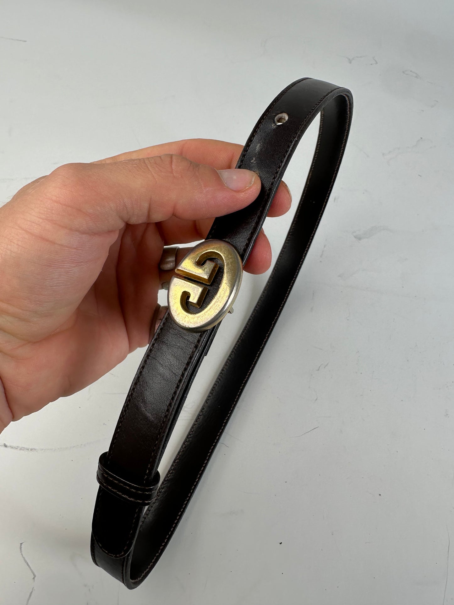 Vintage Gucci GG Logo Leather Belt Black Gold