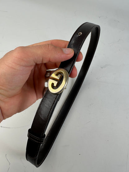 Vintage Gucci GG Logo Leather Belt Black Gold
