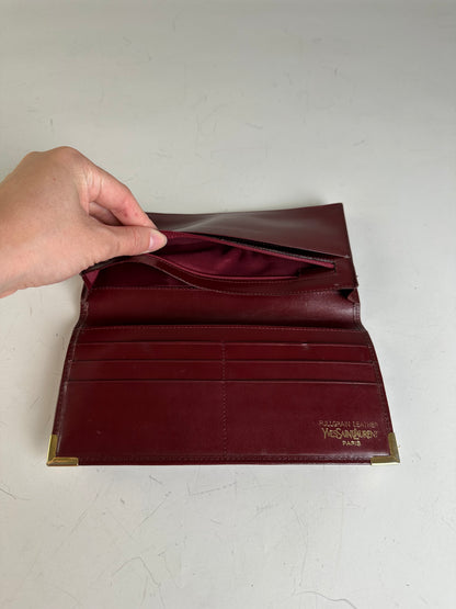 Vintage Yves Saint Laurent Full Grain Leather Wallet Burgundy Gold